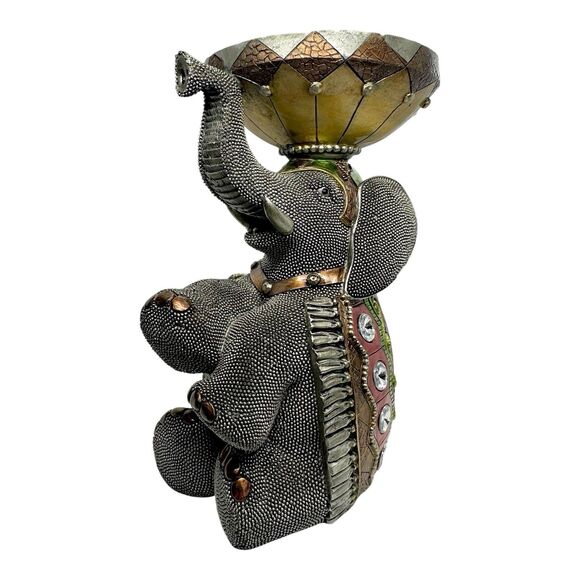 Decorative Jewel Embellished Resin Sitting Egyptian Elephant Candleholder 8" - Picture 4 of 16